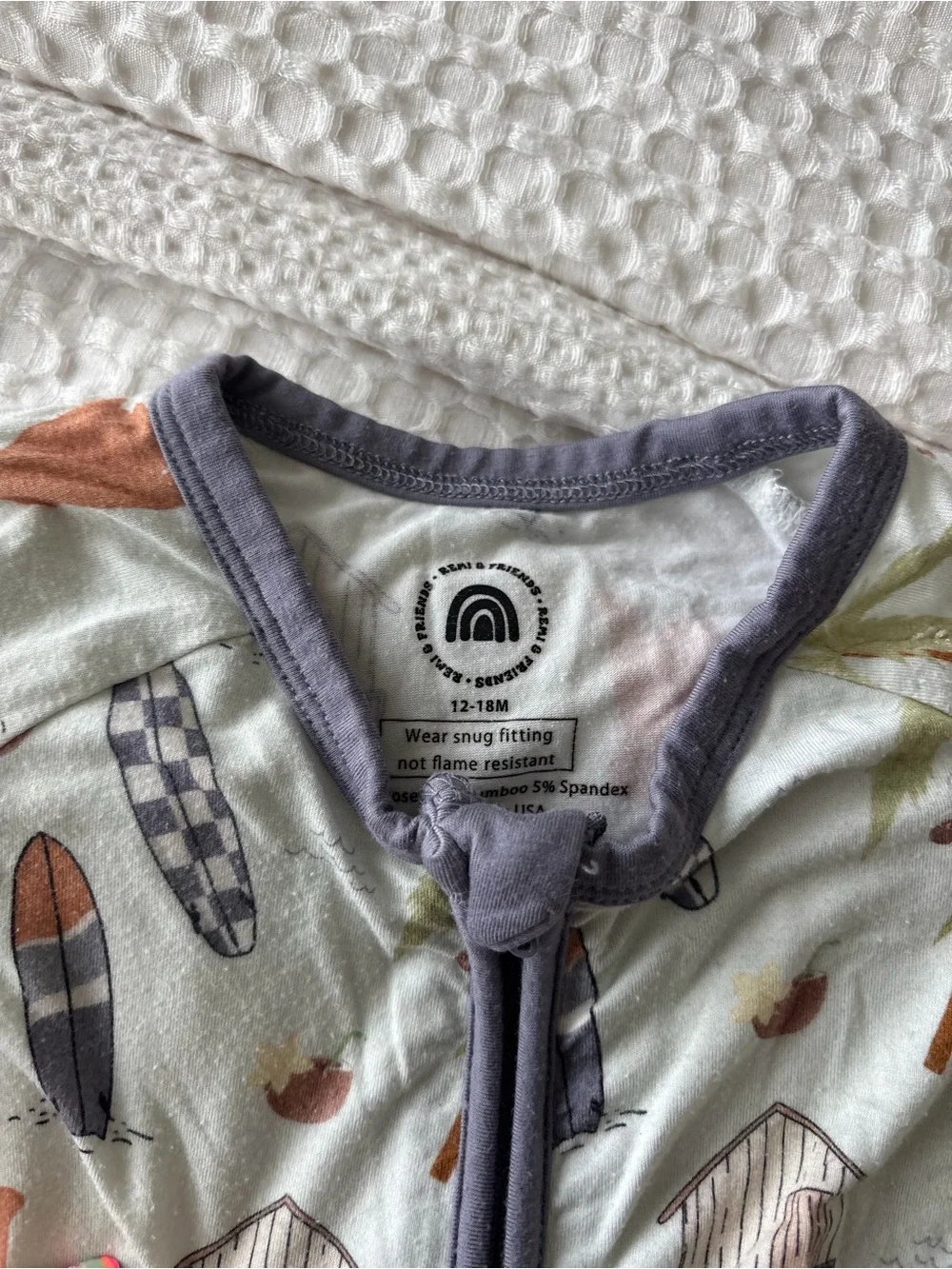 Remi and friends Light Green Palm & Surf Zip Front Footie for Kids